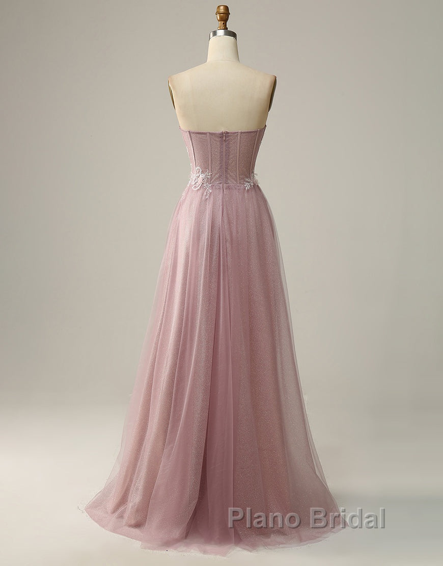 A-Line Sweetheart Neckline Long Formal Prom Dresses With Appliques