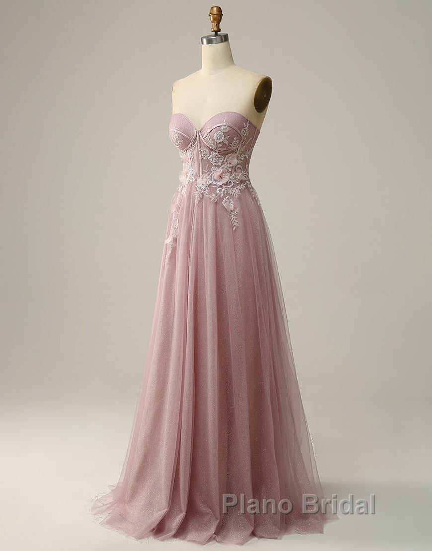 A-Line Sweetheart Neckline Long Formal Prom Dresses With Appliques