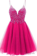 A-line Straps Appliques Tulle Short Homecoming Dresses