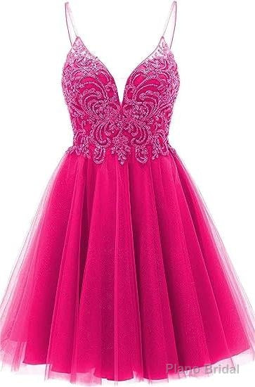 A-line Straps Appliques Tulle Short Homecoming Dresses