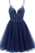 A-line Straps Appliques Tulle Short Homecoming Dresses