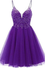 A-line Straps Appliques Tulle Short Homecoming Dresses