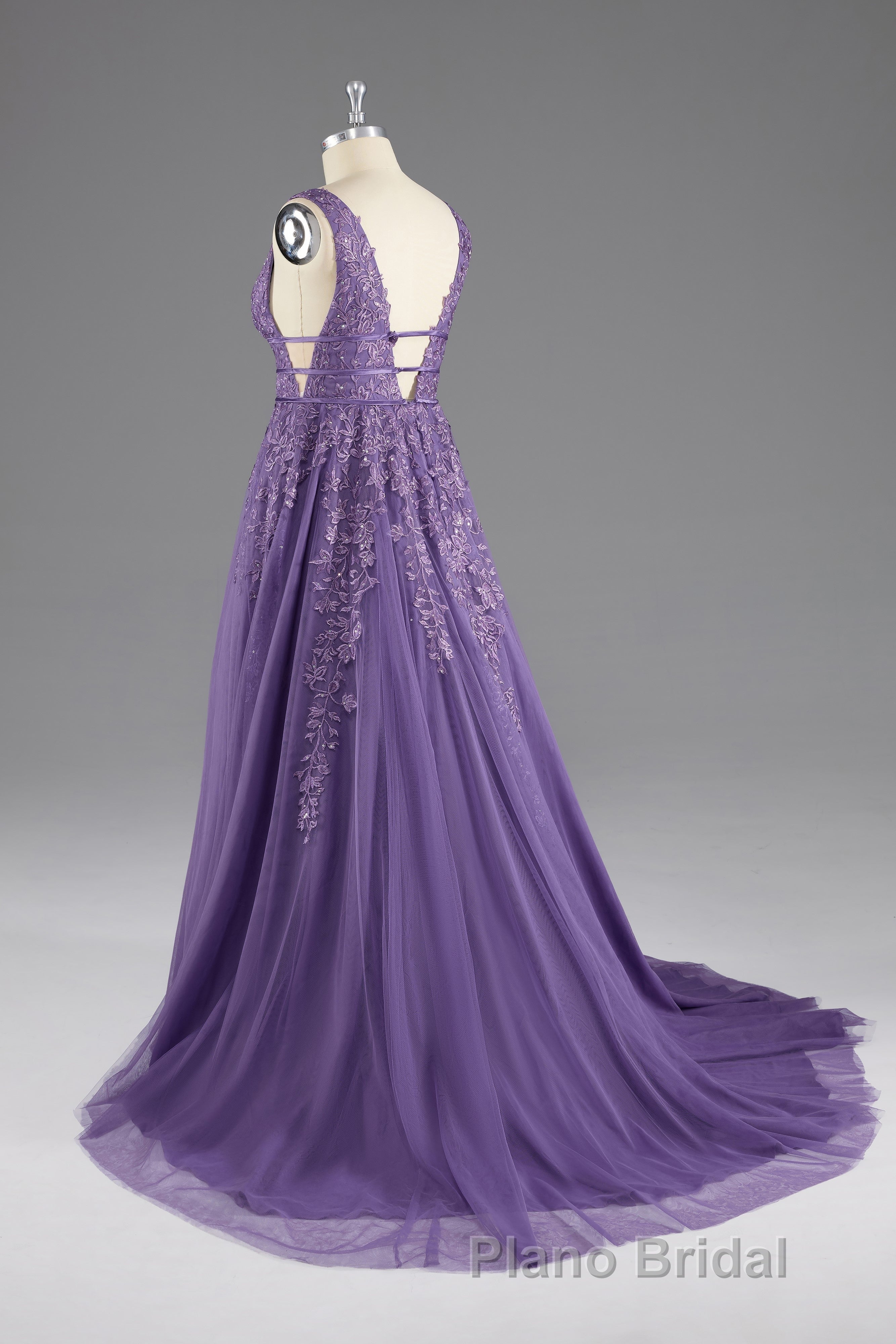 A-line V-Neck Lace Appliques Long Formal Prom Dresses