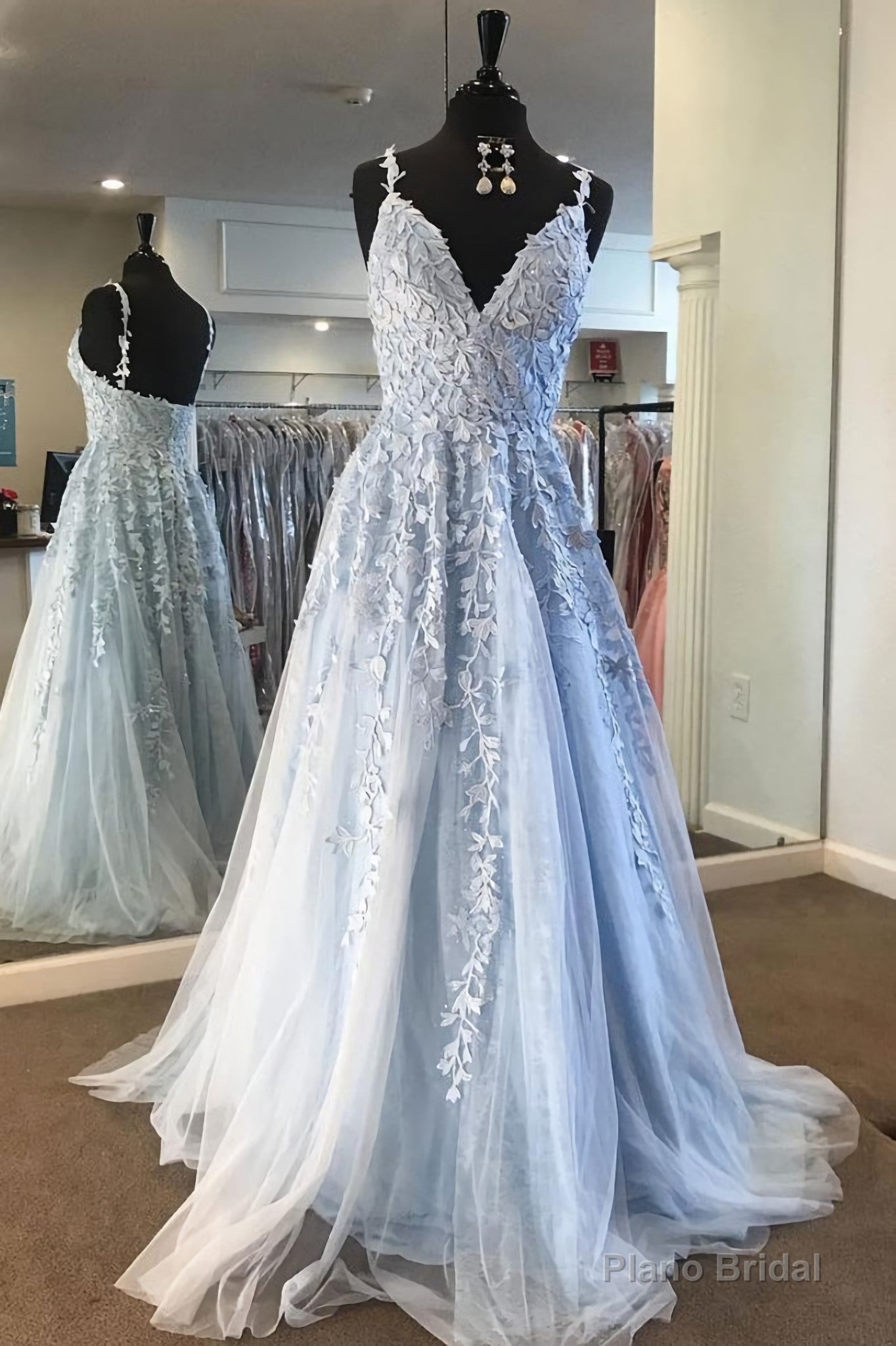 Light Blue Lace Tulle Long Prom Dress, Blue Formal Dress, Ae232 Main image