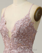 A-Line Tulle Spaghetti Straps Appliques Long Formal Prom Dresses with Alit