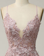 A-Line Tulle Spaghetti Straps Appliques Long Formal Prom Dresses with Alit