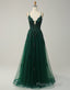 A-Line Tulle Spaghetti Straps Appliques Long Formal Prom Dresses with Alit