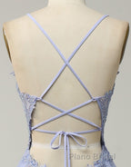 A-Line Tulle Spaghetti Straps Appliques Long Formal Prom Dresses with Alit