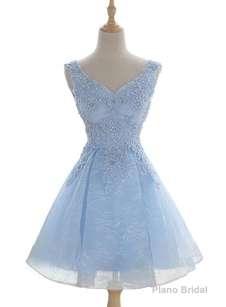 Light Blue Cute V Neckline Lace Short Party Dress, Lace Formal Dress, Lace Party Dresses, B0622 Main image