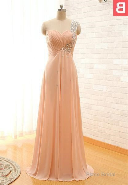Floor-Length/Long A-Line/Princess One Shoulder Beading Chiffon Prom Dresses Secondary image