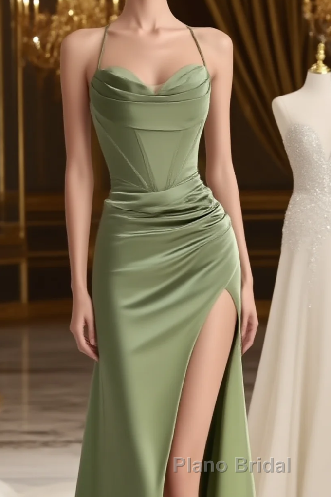 straps mermaid long Prom Dresses Formal Prom Dresses with side slit and cowl neck Main image