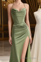 straps mermaid long Prom Dresses Formal Prom Dresses with side slit and cowl neck