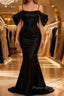 Black Off The Shoulder Criss-Cross Back Long Satin Formal Prom Dresses