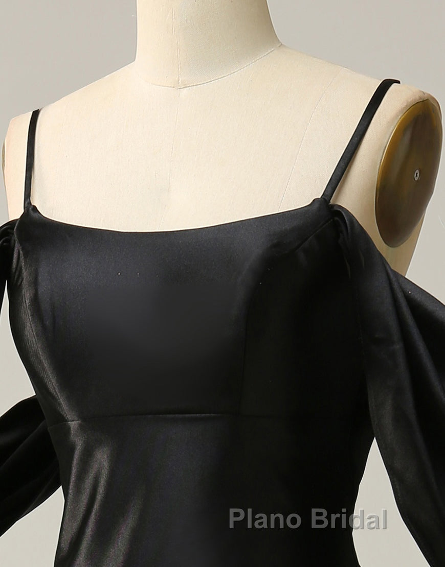 Black Off The Shoulder Criss-Cross Back Long Satin Formal Prom Dresses