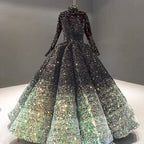 Glitter High Neck Open Back Lace Up Ball Gown Formal Prom Dresses