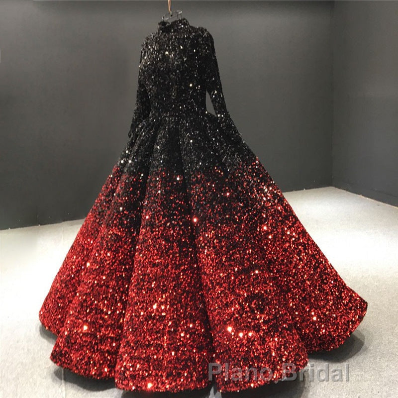 Glitter High Neck Open Back Lace Up Ball Gown Formal Prom Dresses