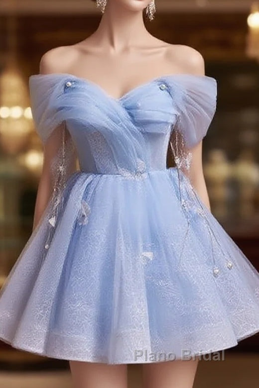 Blue Fairy Off the Shoulder Lace Short Homecoming Dresses Main image