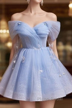 Blue Fairy Off the Shoulder Lace Short Homecoming Dresses