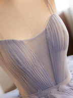 Blue Tulle Long Formal Prom Gown, Blue Tulle Long Sweet 16 Dresses