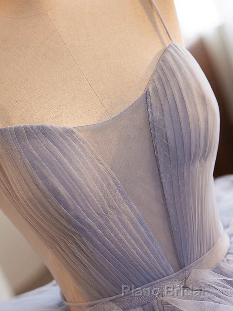 Blue Tulle Long Formal Prom Gown, Blue Tulle Long Sweet 16 Dresses