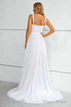 Khaki Spaghetti Straps Bowknot Prom Dress With Slit