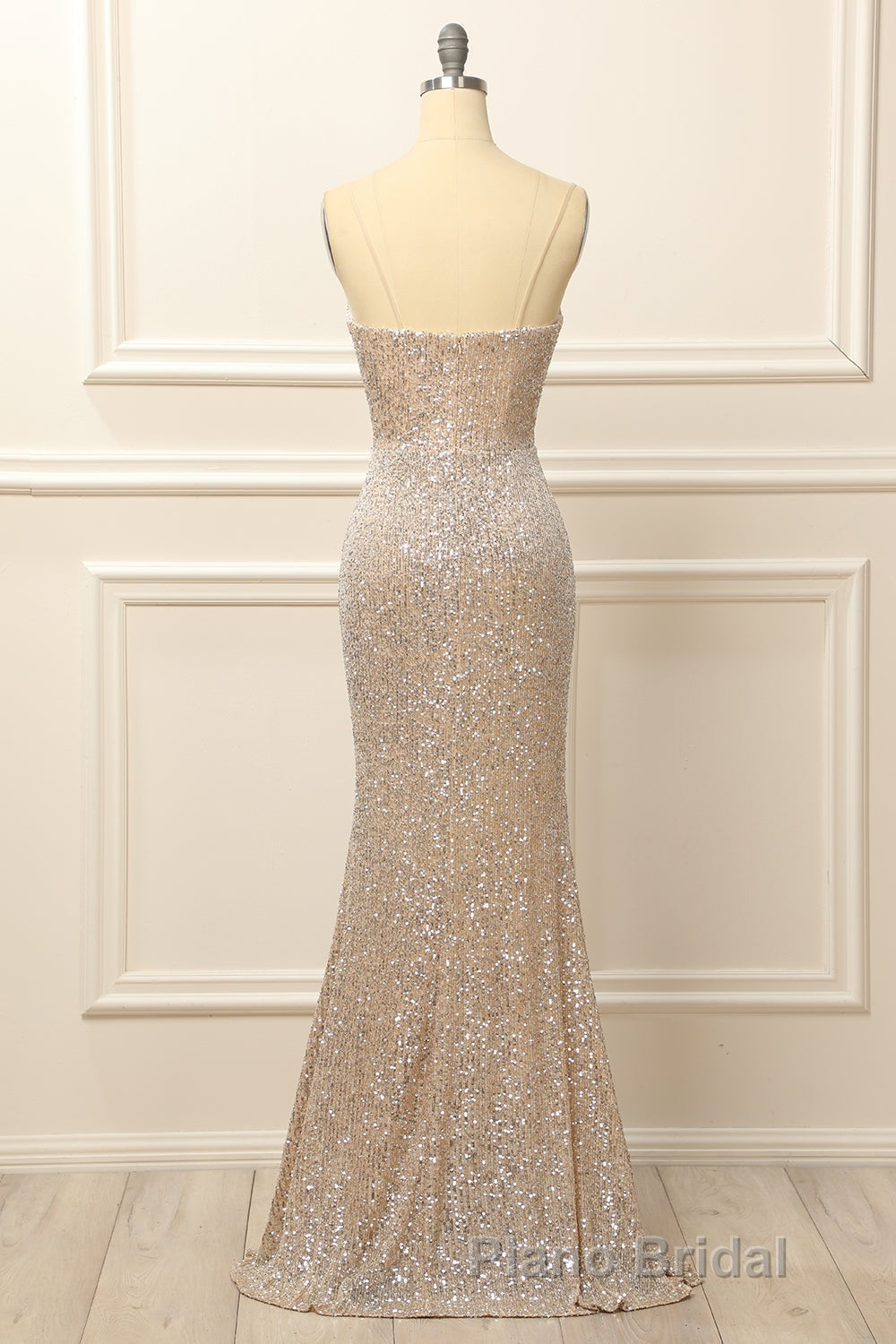 Silver Sequins Long Formal Prom Dresses with Slit