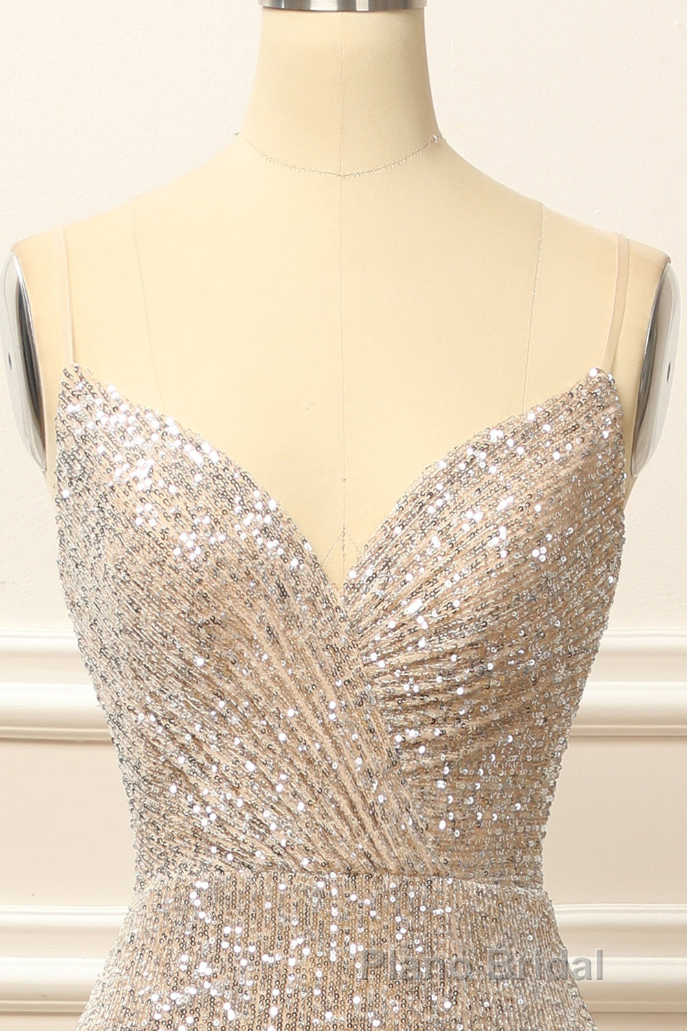 Silver Sequins Long Formal Prom Dresses with Slit