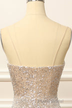 Silver Sequins Long Formal Prom Dresses with Slit