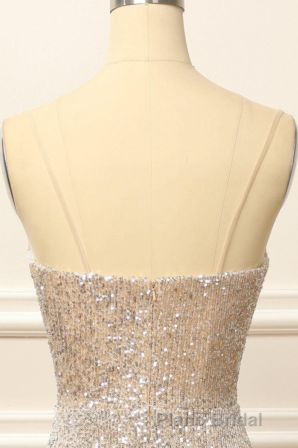 Silver Sequins Long Formal Prom Dresses with Slit