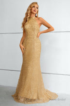 Yellow Halter Neck Mermaid Prom Dress