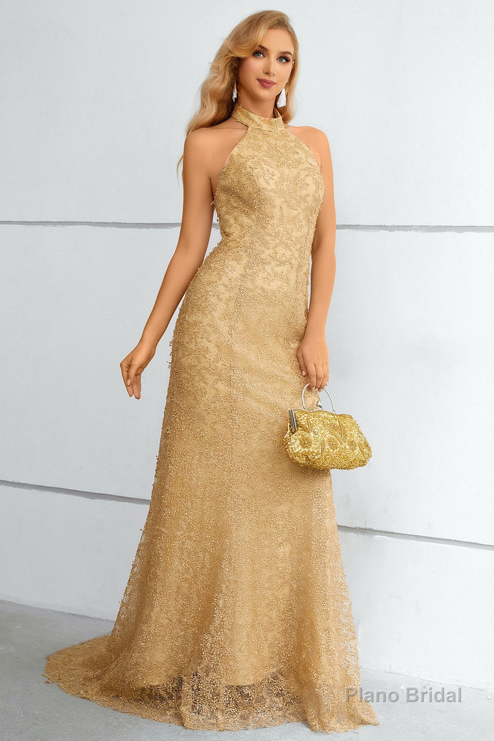 Yellow Halter Neck Mermaid Prom Dress