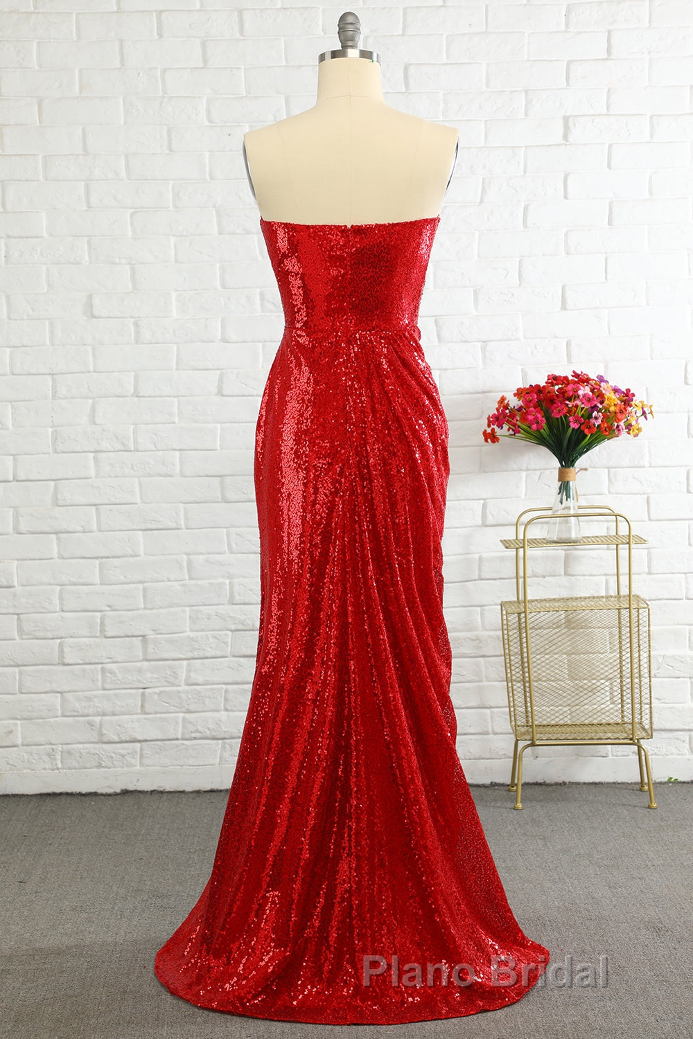 Sheath Sweetheart Red Sequins Formal Prom Dresses with Sequins