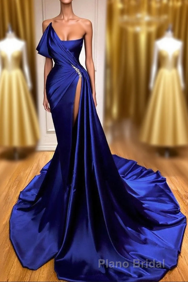 Designer Royal Blue Long Mermaid Formal Prom Dresses With Split On Sale Main image