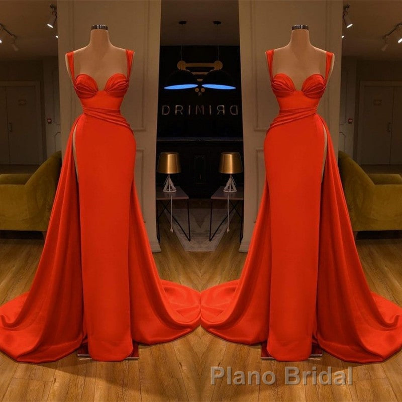 Beautiful Red Starps Sweetheart Long Formal Prom Dresses With Split Secondary image