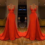 Beautiful Red Starps Sweetheart Long Formal Prom Dresses With Split