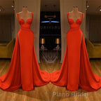 Beautiful Red Starps Sweetheart Long Formal Prom Dresses With Split