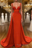 Beautiful Red Starps Sweetheart Long Formal Prom Dresses With Split