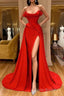 Sexy Red Off-the-Shoulder Long Formal Prom Dresses With Split Online