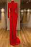 Glamorous High Neck Long Sleeve Red Formal Prom Dresses Long With Split