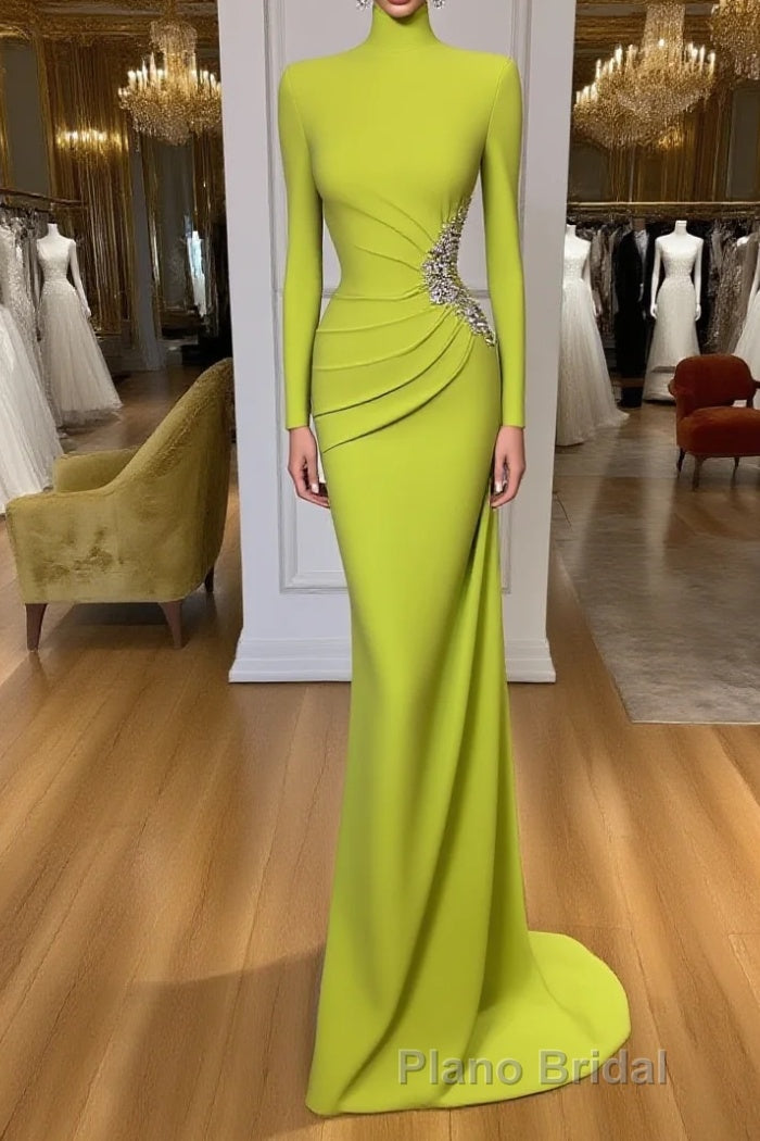 Ginger yellow High-neck Long-sleeves Metallic Beaded Mermaid Formal Prom Dresses Main image
