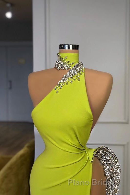 Unique Ginger yellow Triangle Neck Sexy high side-cut Long Evening Dresses