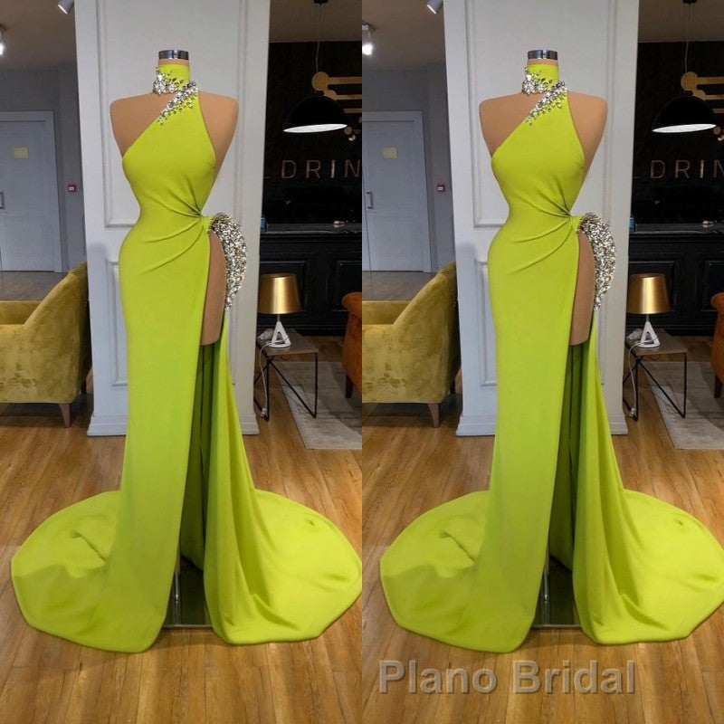 Unique Ginger yellow Triangle Neck Sexy high side-cut Long Evening Dresses