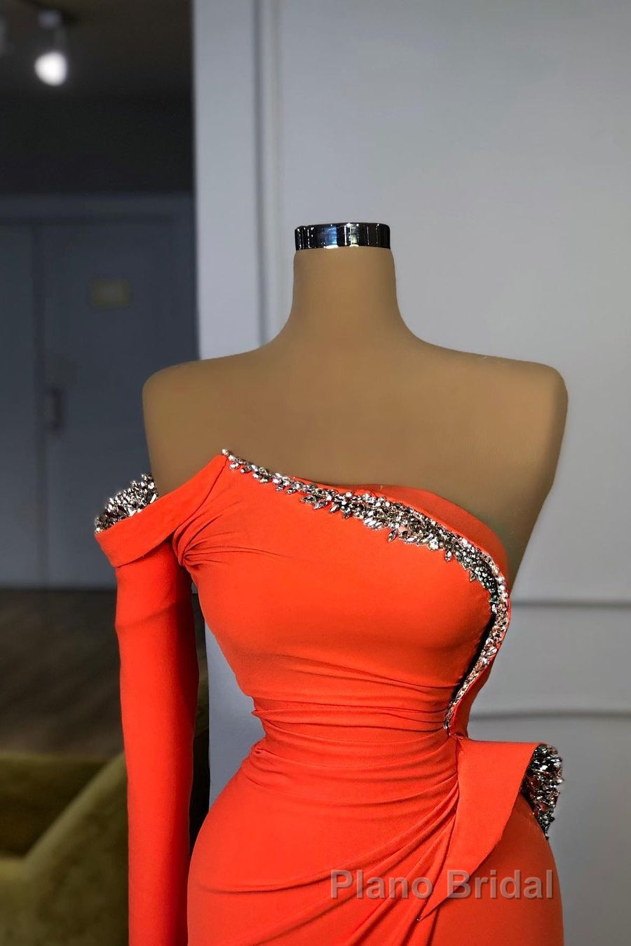 Long sleeves Strapless Orange Sequined Long Formal Prom Dresses Secondary image