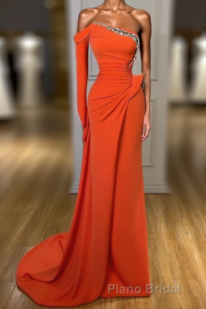 Long sleeves Strapless Orange Sequined Long Formal Prom Dresses Main image