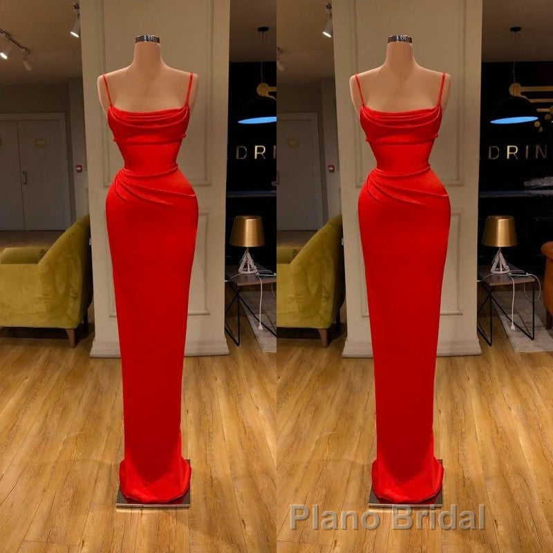 Spaghetti starp Front-ruffle Orange Sheath Formal Prom Dresses