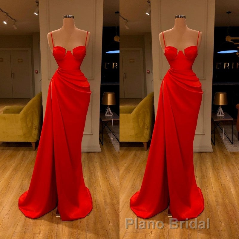 Gorgeous Spaghetti Strap Unique Round Cup High split Red Formal Prom Dresses