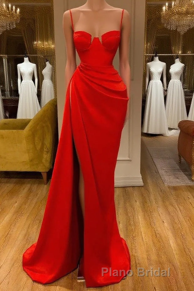 Gorgeous Spaghetti Strap Unique Round Cup High split Red Formal Prom Dresses Main image
