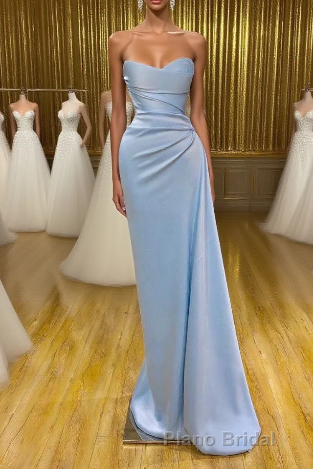 Unique Cross Sweetheart Light Blue Soft-pleated Long Formal Prom Dresses Main image