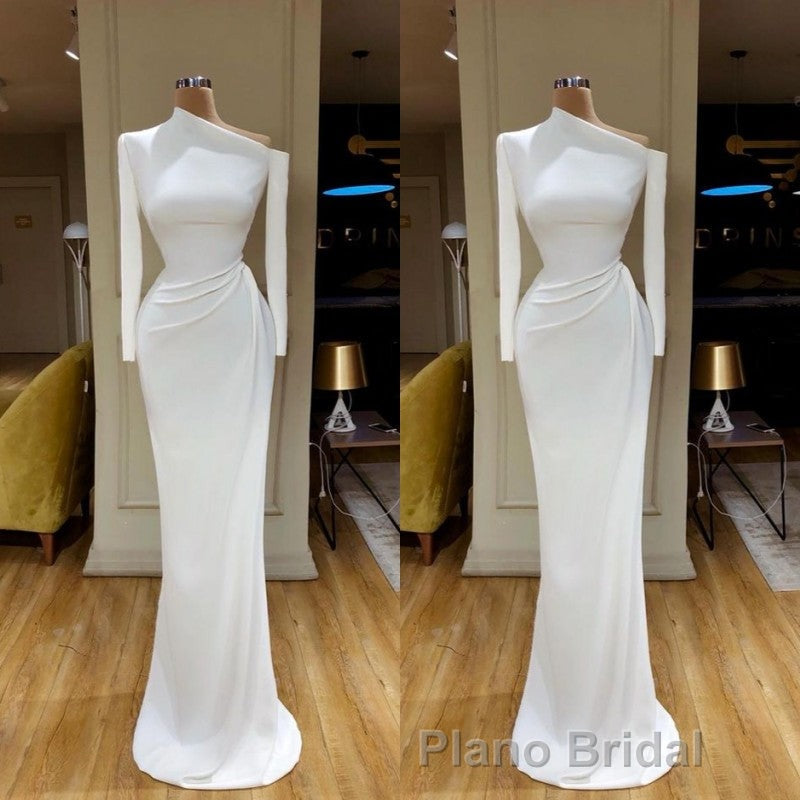 Creamy White Unique neck Long sleeves Mermaid Evening Dresses