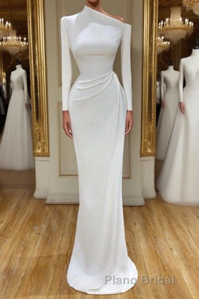 Creamy White Unique neck Long sleeves Mermaid Evening Dresses Main image